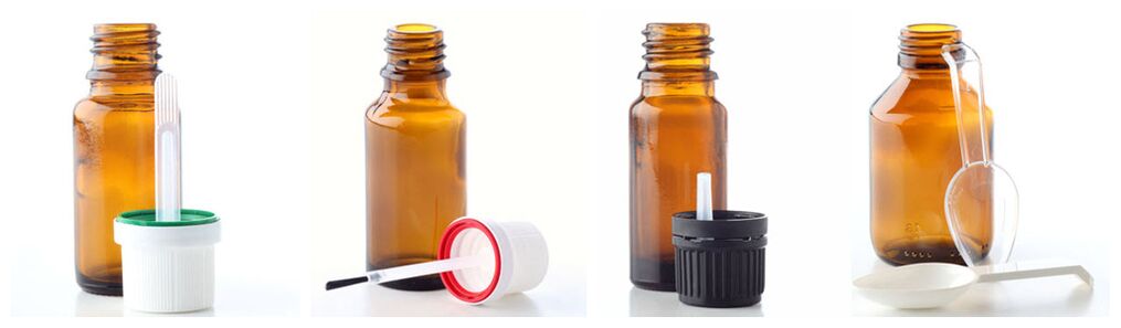 Pipetta, pennello, dispenser per gocciolamento e misurino completano le bottiglie di vetro per oli essenziali